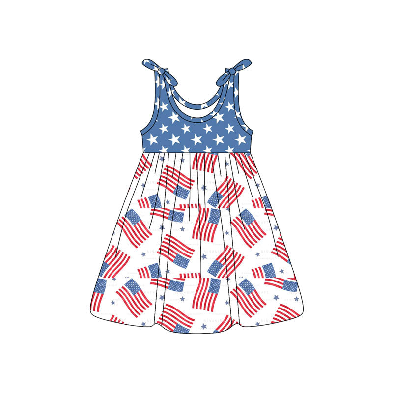 Baby Girls Blue Red Stars Flags 4TH of July Knee Length Dresses Preorder