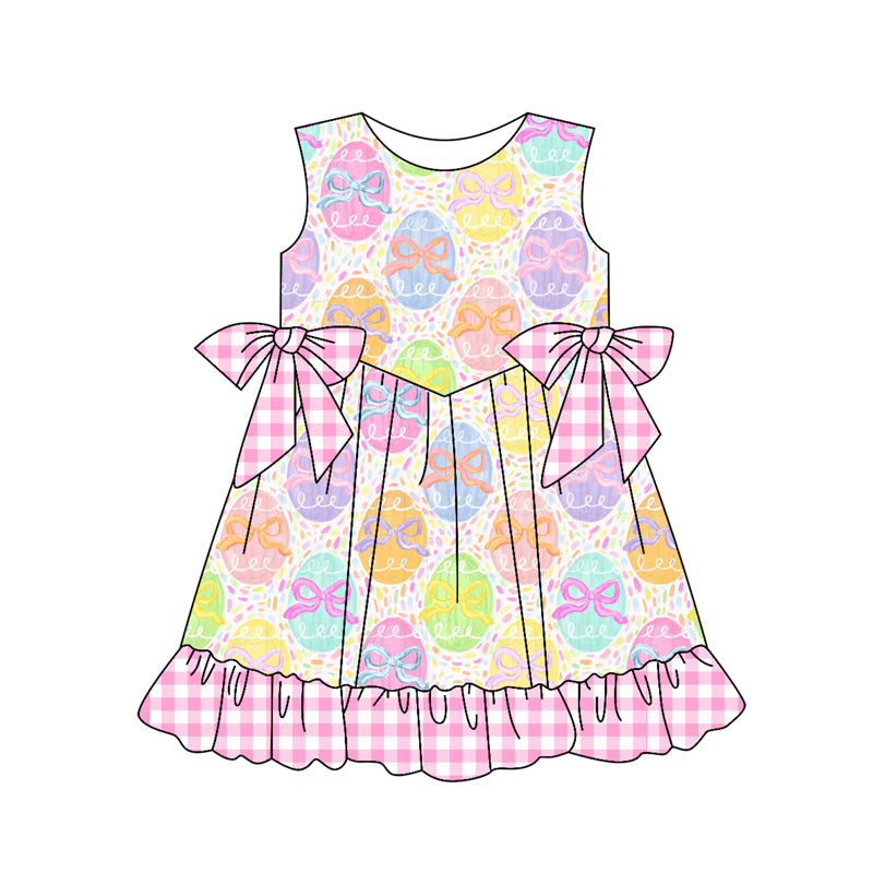 Baby Girls Eggs Bows Easter Ruffle Knee Length Dresses