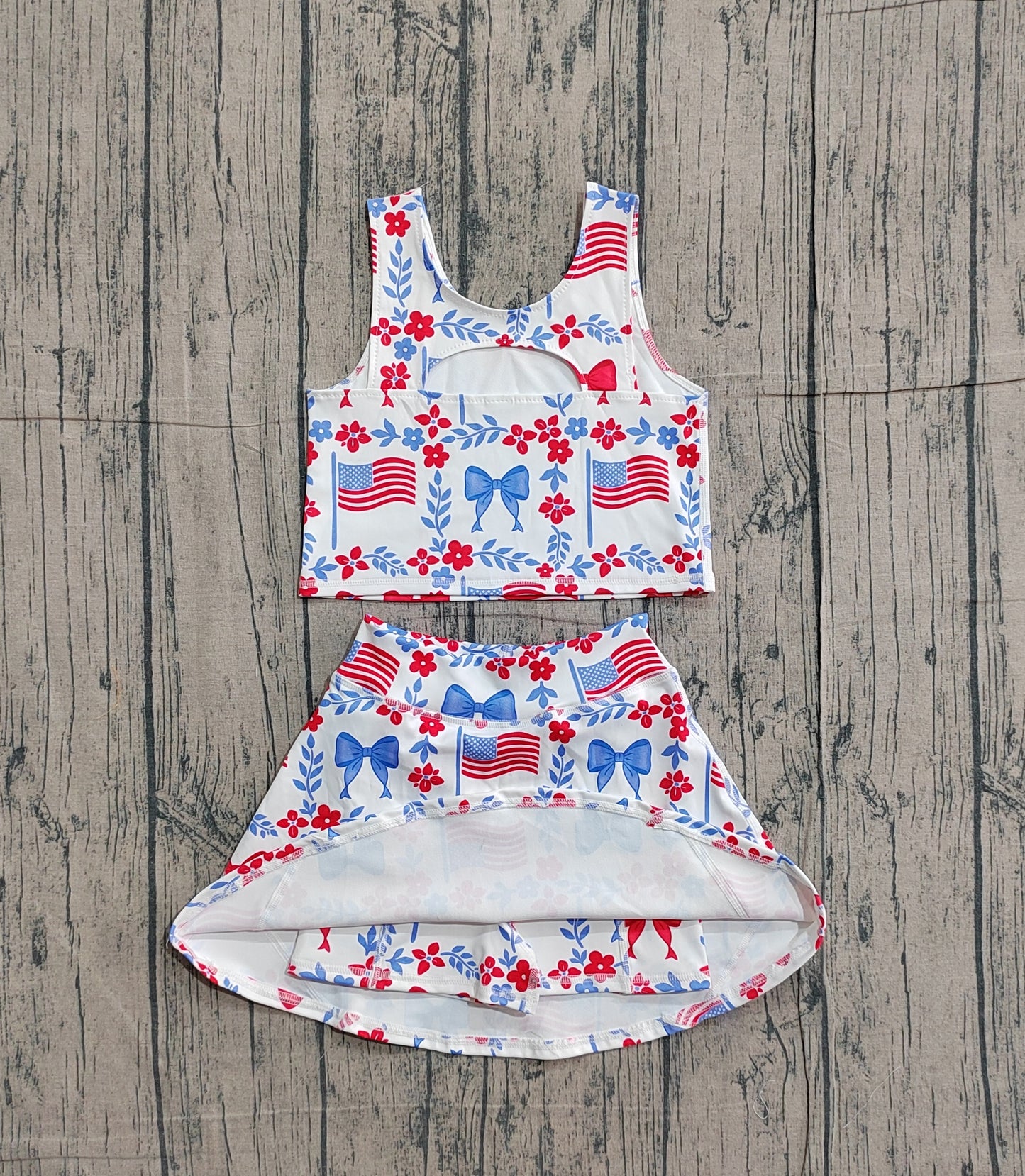 Baby Girls Flower Flags Vests Skirt Short 4th of July Yoga Active Clothes Sets