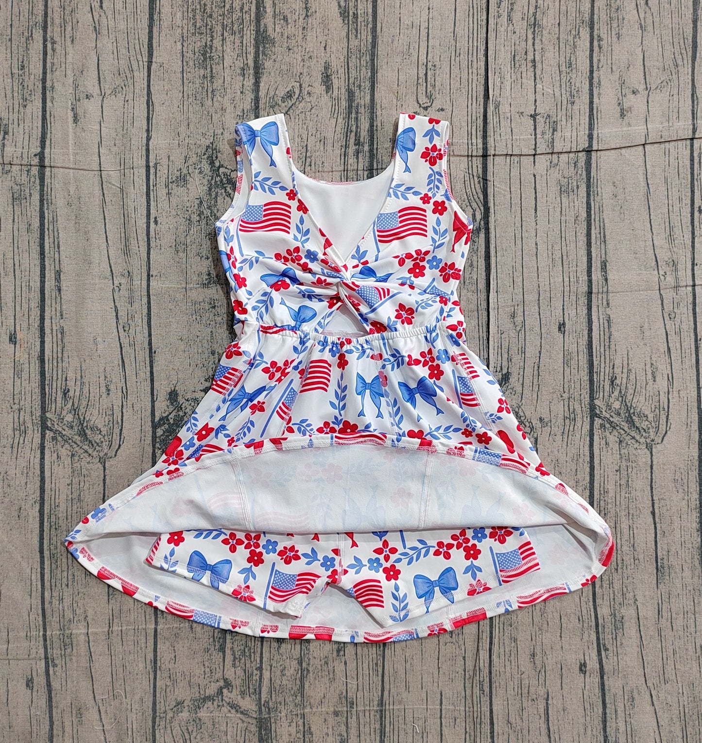 Baby Girls Flower Flags 4th of July Yoga Active Shorts Knee Length Dress