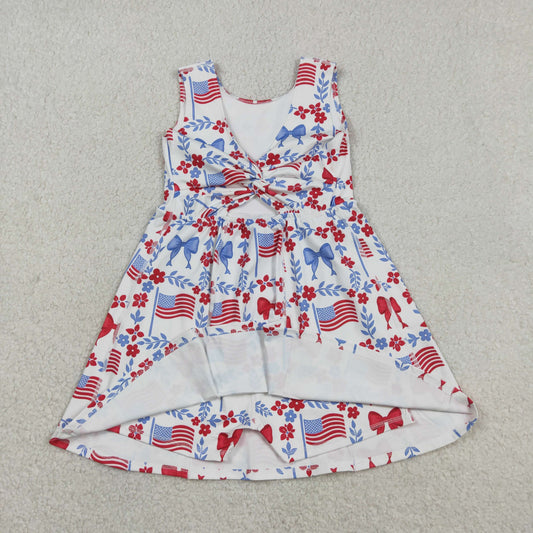 USA Shop Baby Girls Bows Flags 4th of July Yoga Active Short Knee Length Dresses