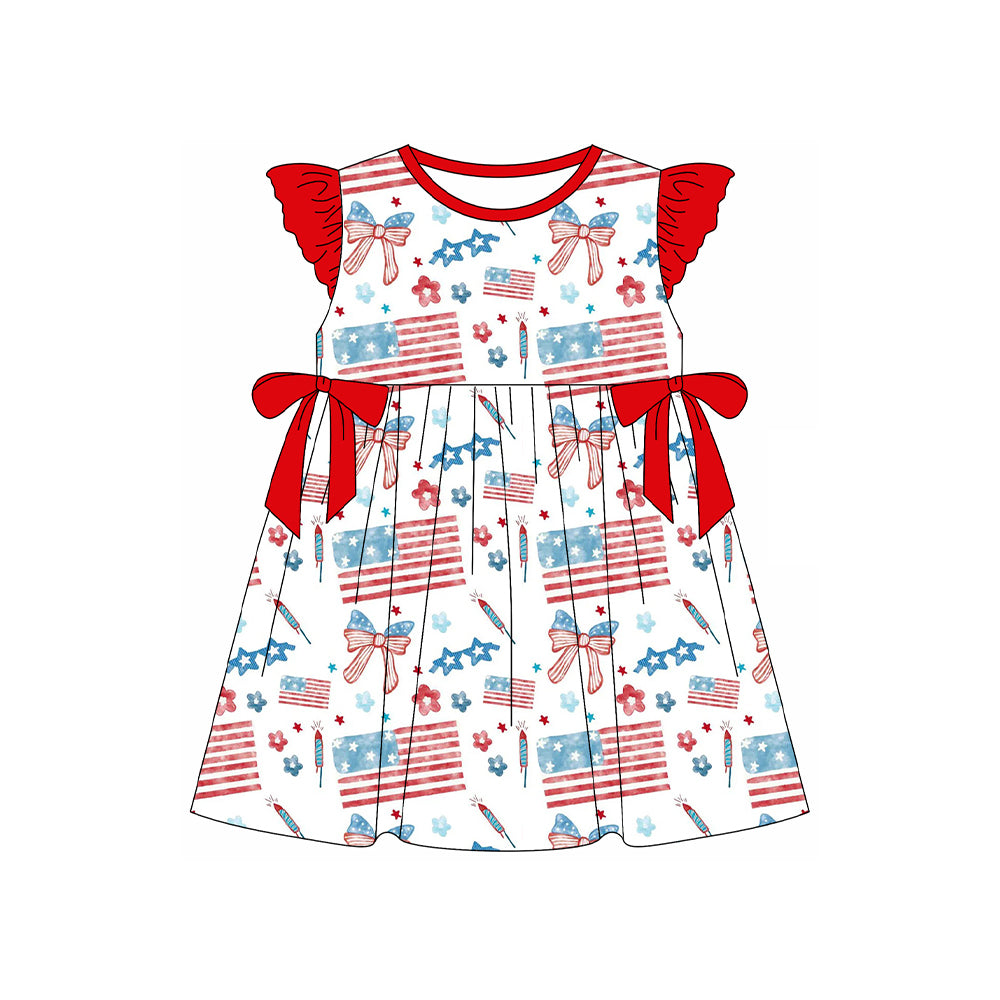 Baby Girls Stars Flags Bows 4th of July Knee Length Dresses