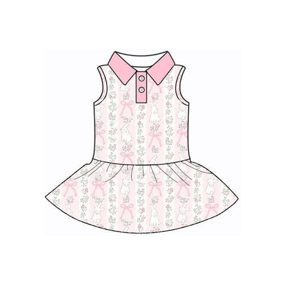 Baby Girls Sleeveless Flowers Rabbits Stripe Easter Yoga Active Knee Length Dresses Preorder