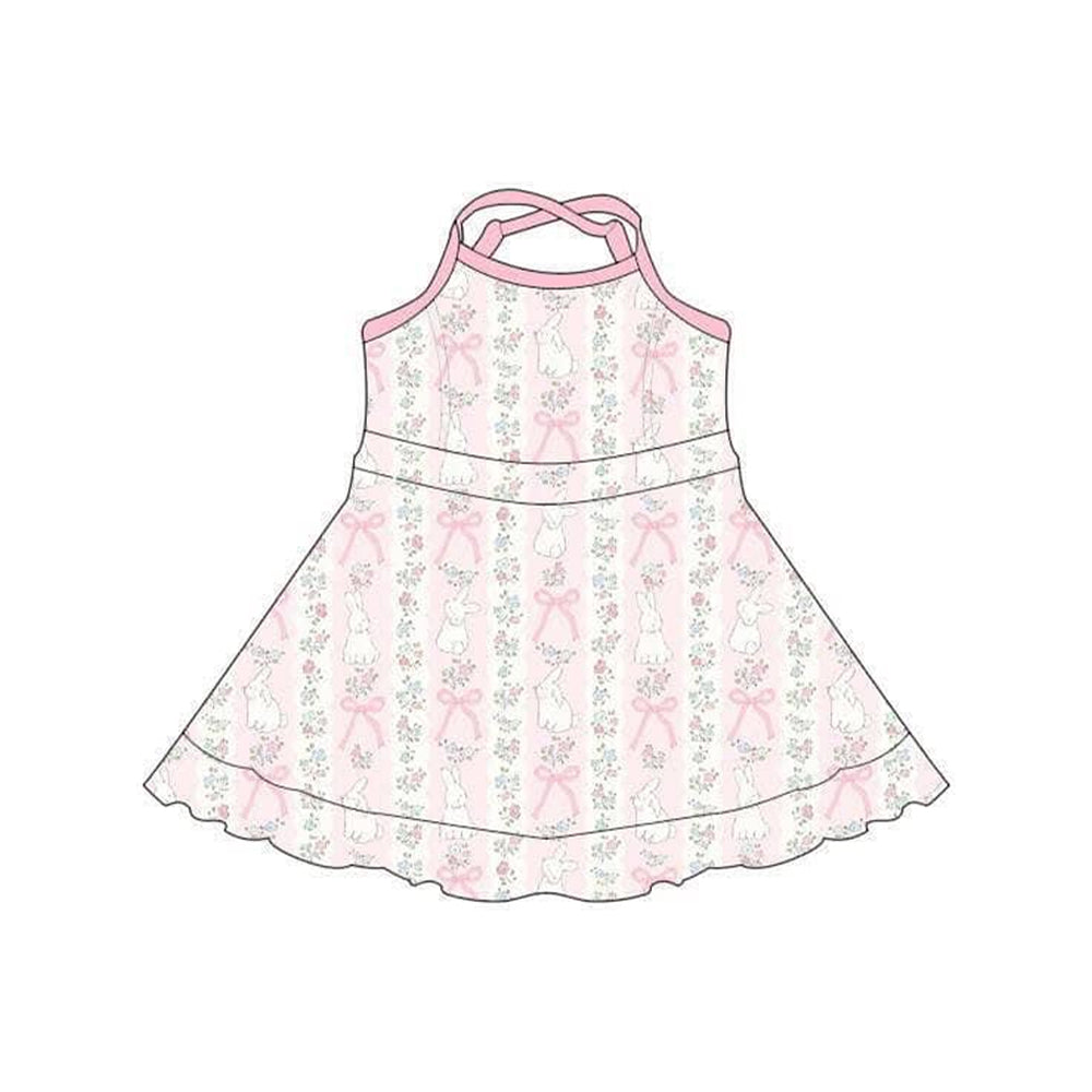 Baby Girls Strap Flowers Rabbits Stripe Easter Yoga Active Shorts Knee Length Dresses Preorder