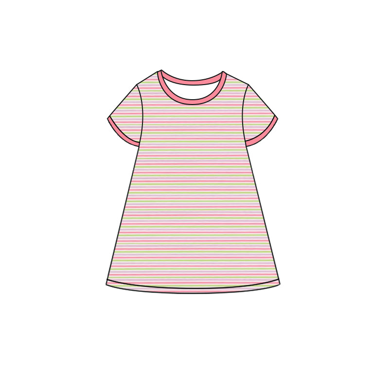 Baby Girls Short Sleeve Pink Stripe Knee Length Dresses