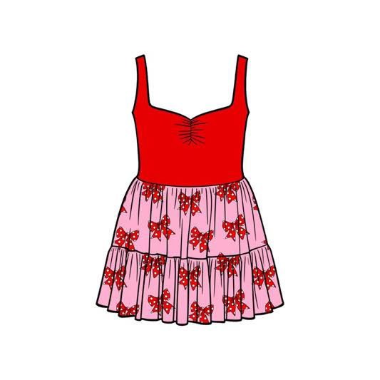Baby Girls Sleeveless Polka Dots Red Bows Knee Length Dresses