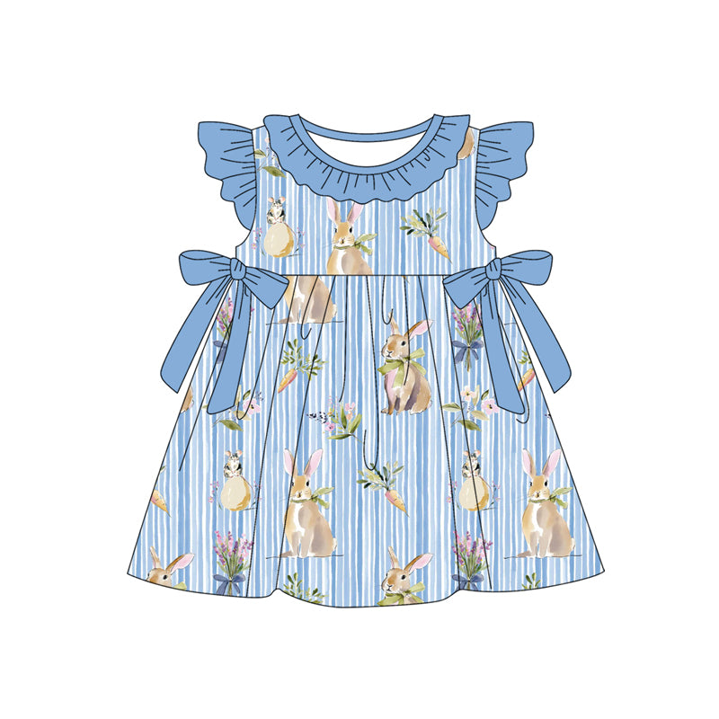 Baby Girls Blue Stripe Carrot Rabbits Easter Collar Knee Length Dresses Preorder