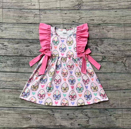 Baby Girls Flutter Sleeve Colorful Heart Eggs Easter Knee Length Dresses