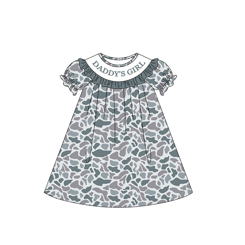 Baby Girls Southern Light Grey Camo Daddy's Girl Collar Knee Length Dresses Preorder