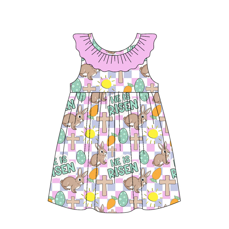 Baby Girls Pink Checked Cross Rabbits Easter Knee Length Dresses Preorder