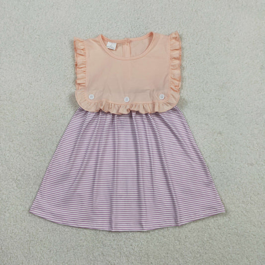 Sibling Baby Girls Sleeveless Purple Stripe 2 Pieces Knee Length Dress Rompers
