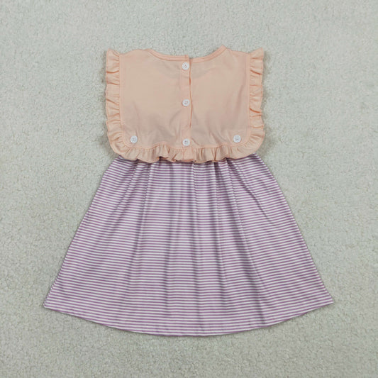 Baby Girls Peach Sleeveless Lavender Stripe Button Knee Length Dresses
