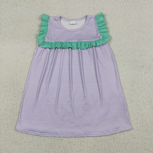 Sibling Baby Girls Sleeveless Purple Stripe Knee Length Dress Ruffle Rompers