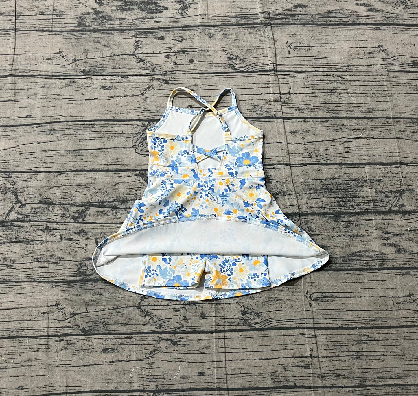 Baby Girls Strap Colorful Flowers Yoga Active Shorts Ruffle Knee Length Dress
