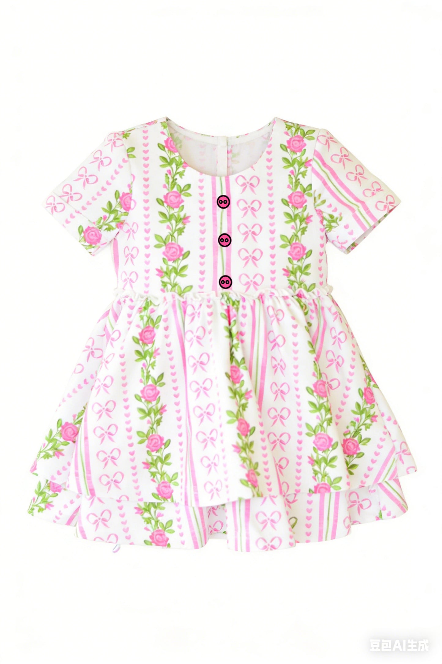 Baby Girls Button Flowers Bows Hearts Stripe Ruffle Knee Length Dresses Preorder