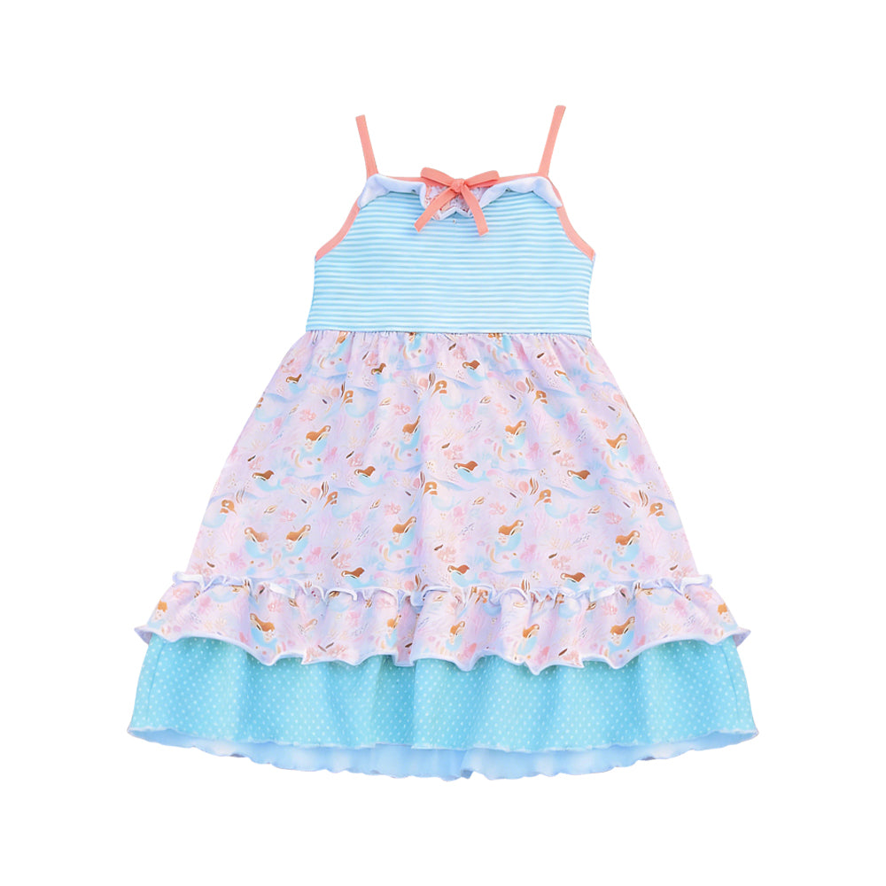 Baby Girls Strap Stripe Mermaid Ruffle Knee Length Dresses Preorder