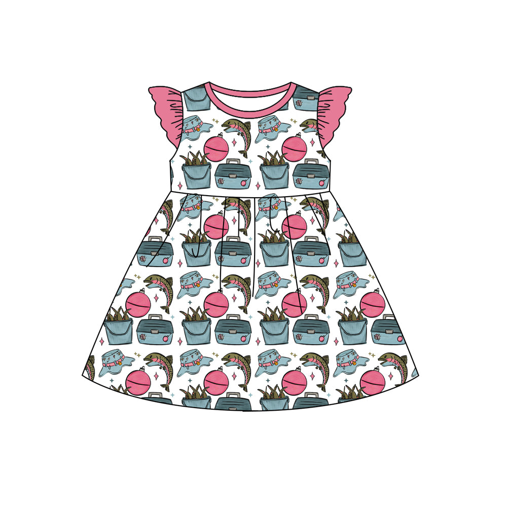 Baby Girls Flutter Sleeve Fishing Hunting Knee Length Dresses Preorder