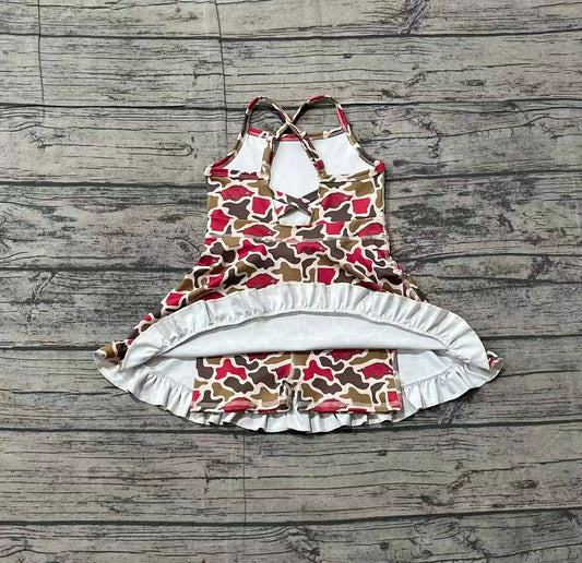 Baby Girls Strap Camo Bulls Team Yoga Active Shorts Ruffle Knee Length Dresses