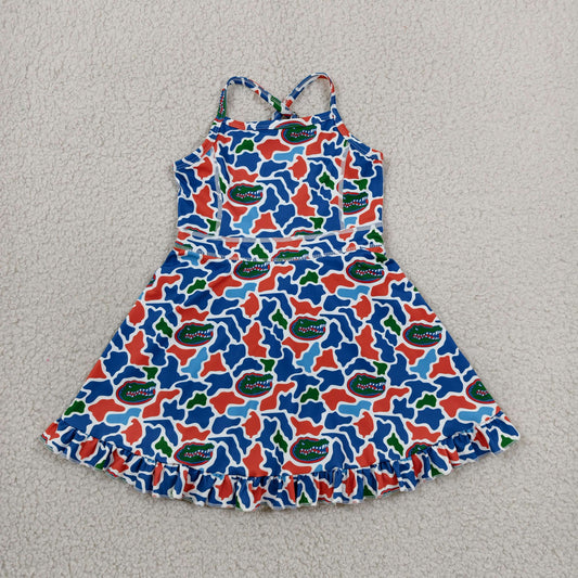 Baby Girls Strap Camo Crocodiles Team Yoga Active Shorts Ruffle Knee Length Dress