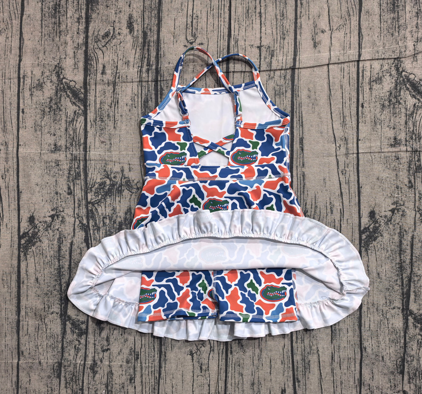 Baby Girls Strap Camo Crocodiles Team Yoga Active Shorts Ruffle Knee Length Dress Preorder
