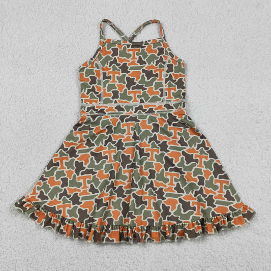 Baby Girls Strap Camo T Team Yoga Active Shorts Ruffle Knee Length Dress