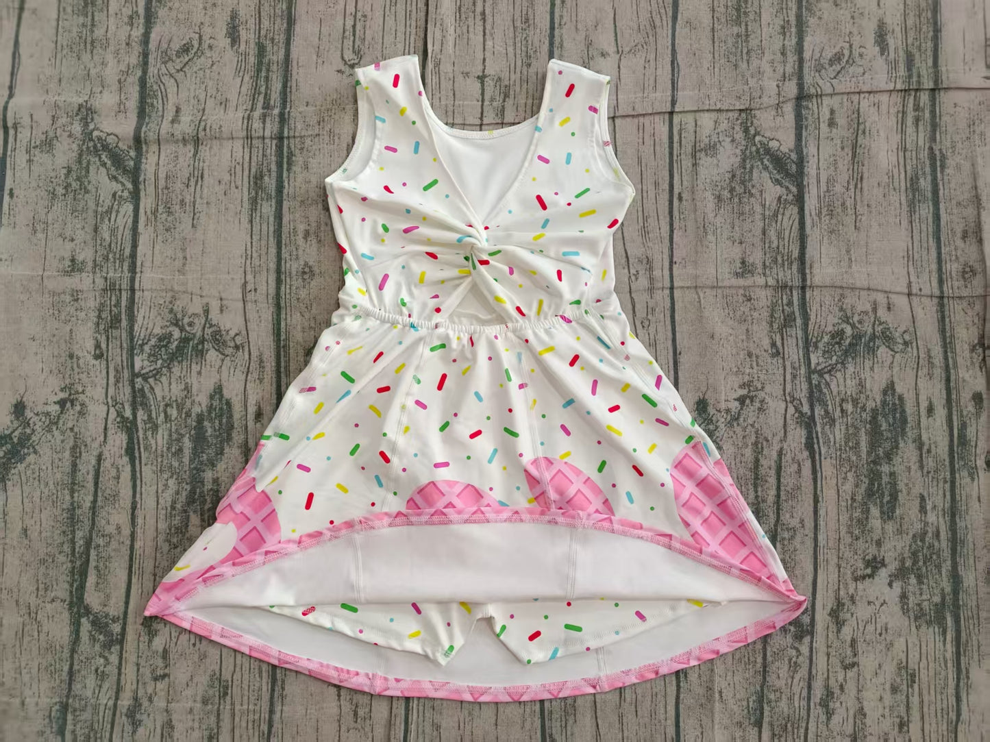 Baby Girls Pink Drip Sprinkles Team Yoga Active Shorts Knee Length Dresses