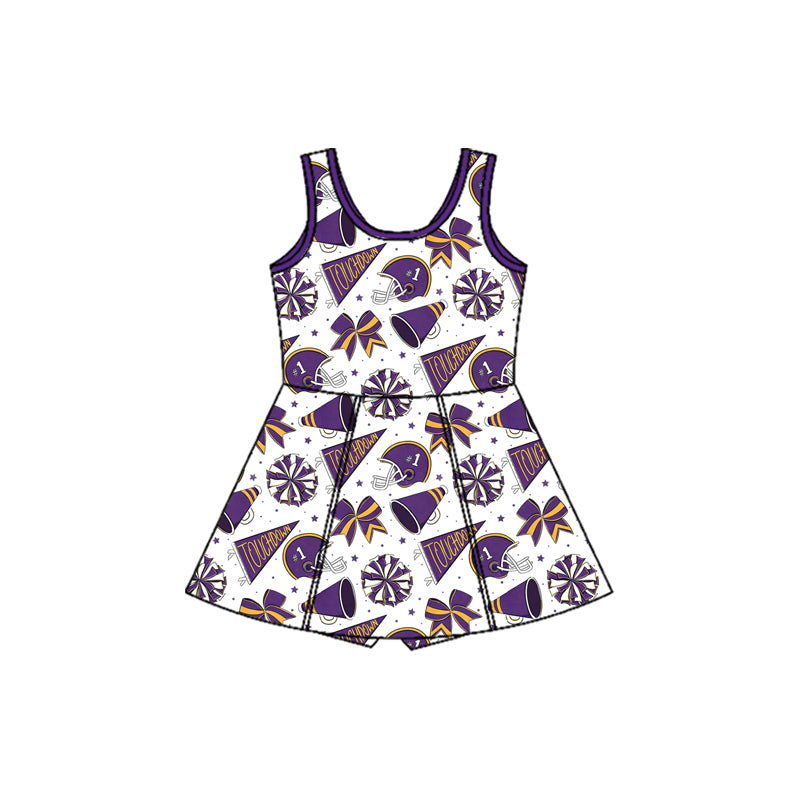 Baby Girls Purple Baseballs Touchdown Team Yoga Active Shorts Knee Length Dresses Preorder