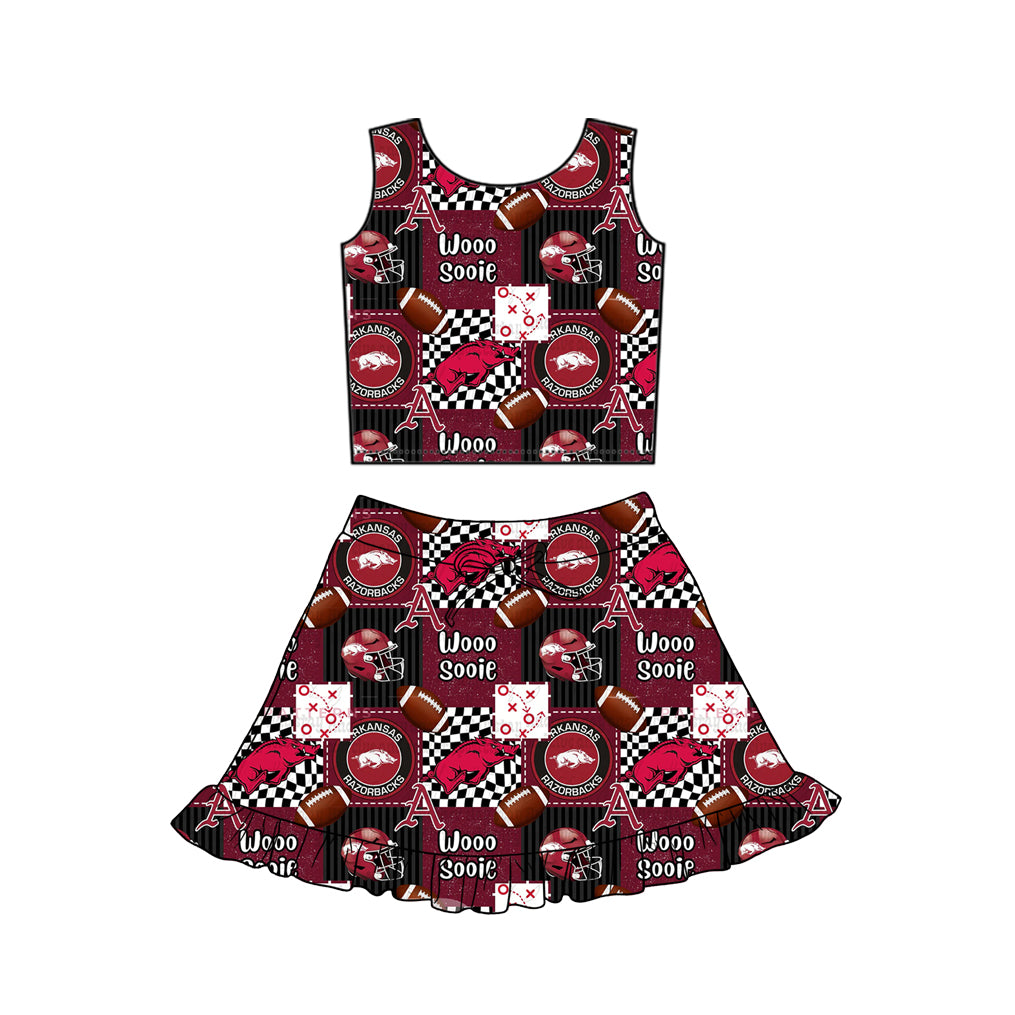Baby Girls Footballs Bulls Vest Ruffle Skirt Short Team Yoga Active Clothes Sets Preorder