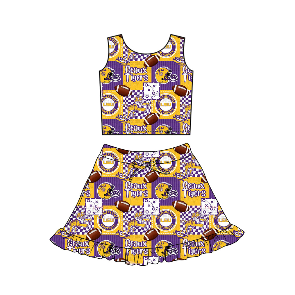 Baby Girls Footballs Tigers Vest Ruffle Skirt Short Team Yoga Active Clothes Sets Preorder