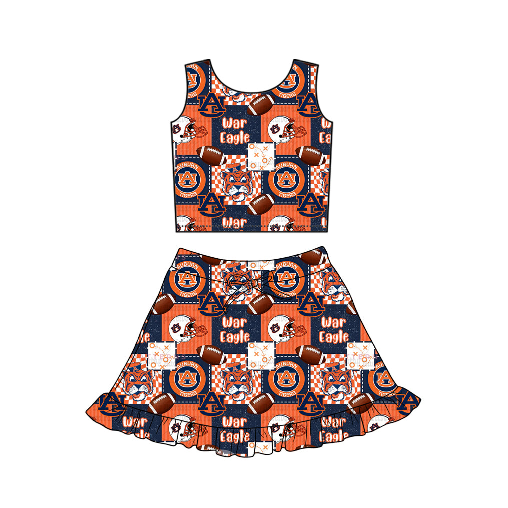 Baby Girls Footballs War Eagle Vest Ruffle Skirt Short Team Yoga Active Clothes Sets Preorder