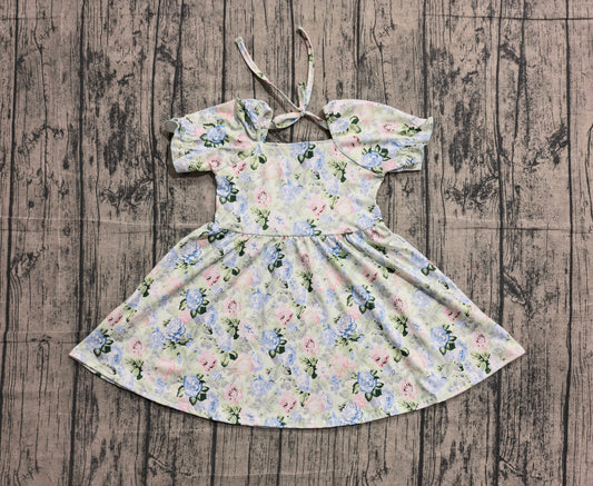 Baby Girls Short Ruffle Sleeve Colorful Flowers Knee Length Dresses