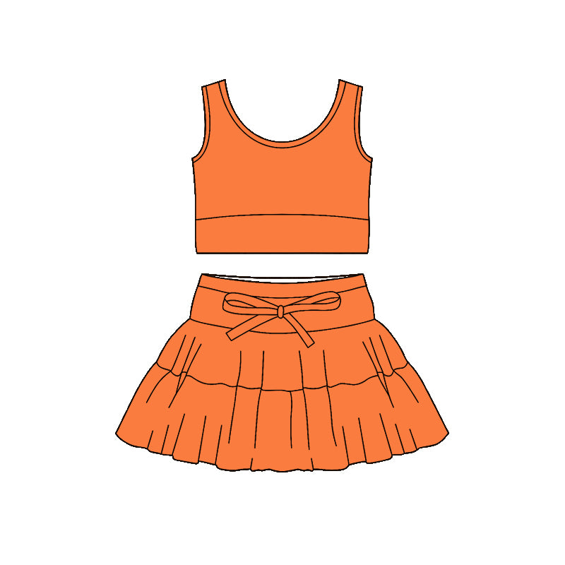 Baby Girls Orange Vest Top Skirt Short Yoga Active Clothes Sets Preorder