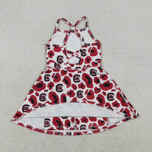 Baby Girls Strap Red Leopard South Carolina Team Yoga Active Shorts Knee Length Dress
