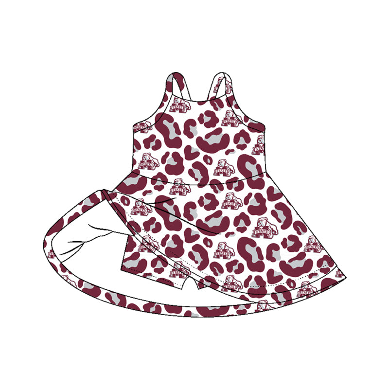 Baby Girls Strap Red Leopard State Dogs Team Yoga Active Shorts Knee Length Dress Preorder