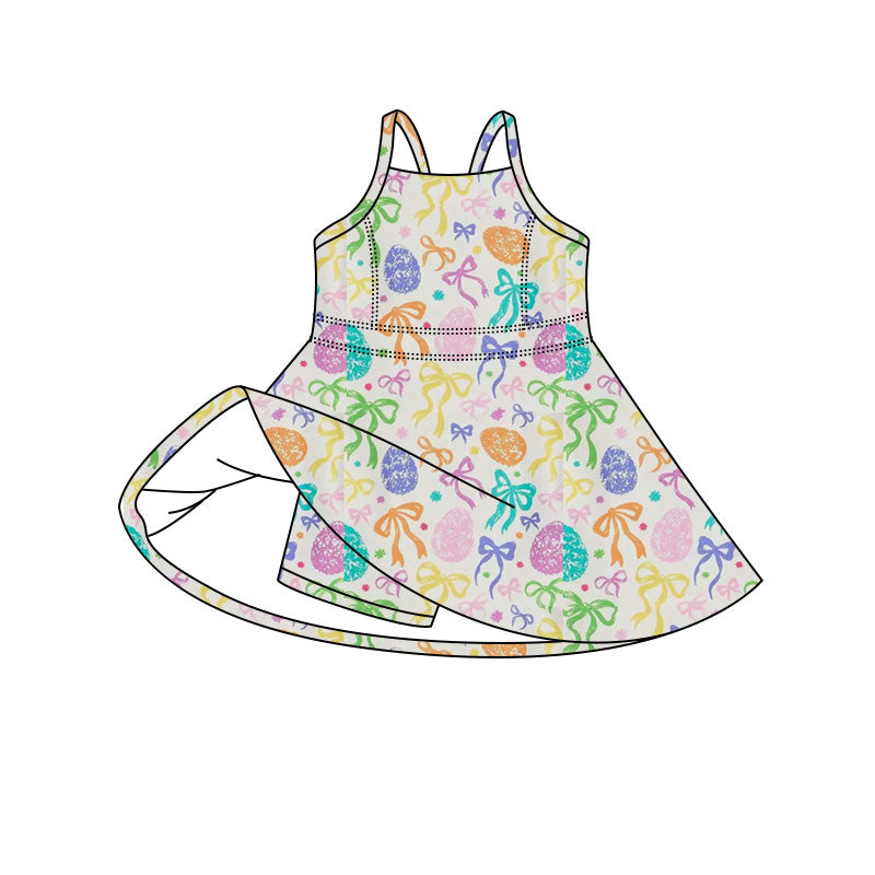Baby Girls Strap Colorful Bows Eggs Easter Yoga Active Shorts Knee Length Dress Preorder