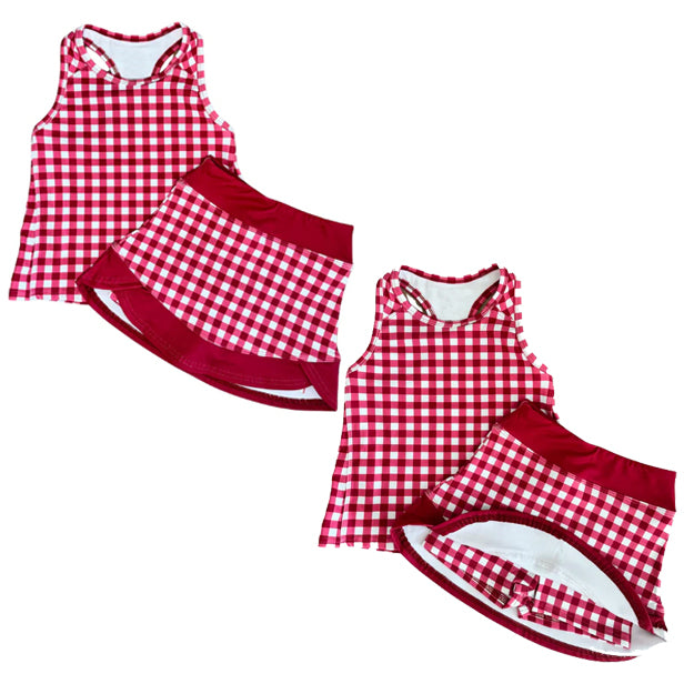 Baby Girls Red Checked Tunic Skirt Short Yoga Active Clothes Sets Preorder