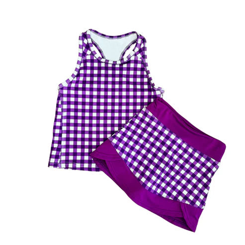 Baby Girls Purple Checked Tunic Skirt Short Yoga Active Clothes Sets Preorder