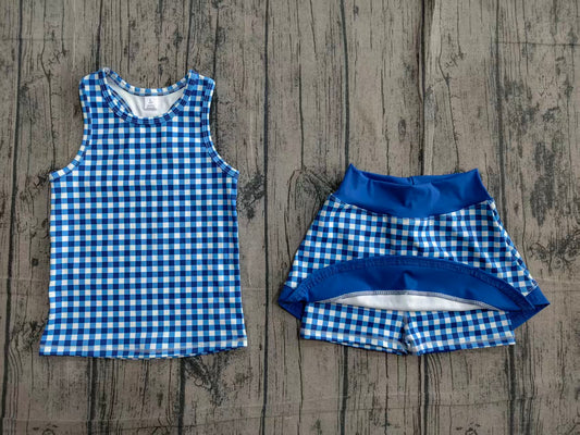 Baby Girls Blue Checked Tunic Skirt Short Yoga Active Clothes Sets Preorder