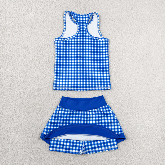 Baby Girls Sleeveless Blue Checked Tunic Skirt Short Yoga Active Clothes Sets