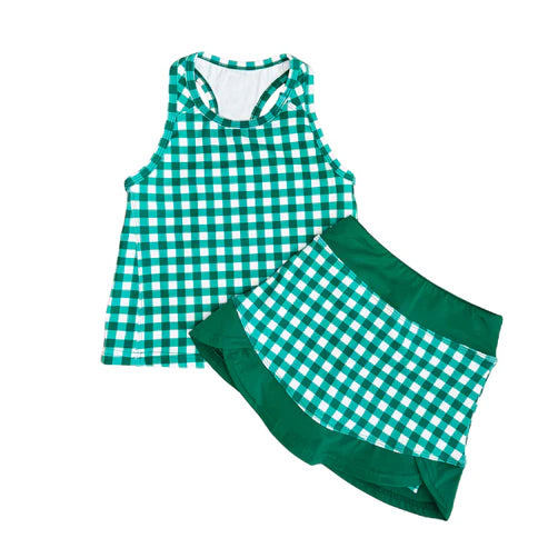 Baby Girls Green Checked Tunic Skirt Short Yoga Active Clothes Sets Preorder