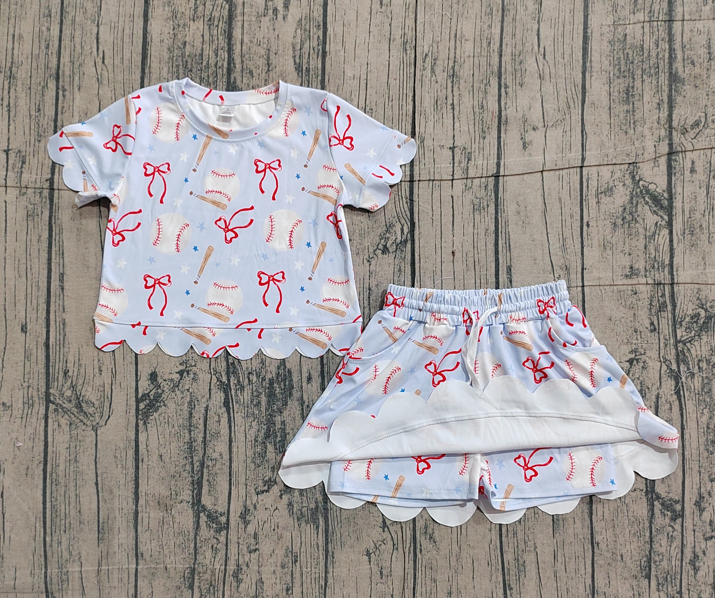 Baby Girls Bows Baseballs Top Skirt Short Team Yoga Active Clothes Sets