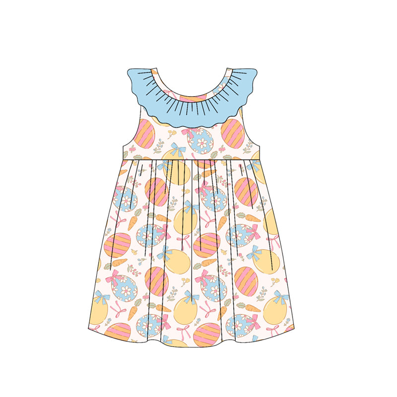 Baby Girls Sleeveless Colorful Flowers Eggs Easter Knee Length Dresses Preorder