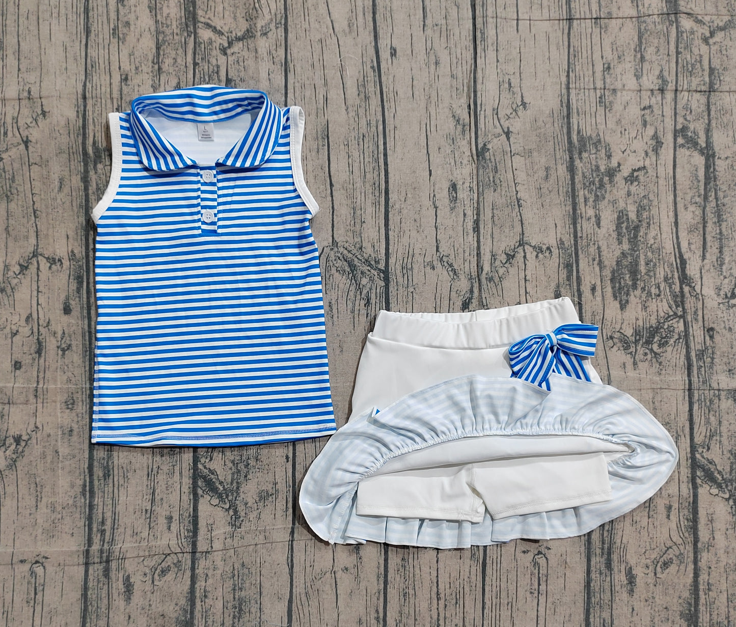 Baby Girls Blue Stripe Button Top Ruffle Skirt Shorts Yoga Active Clothes Sets