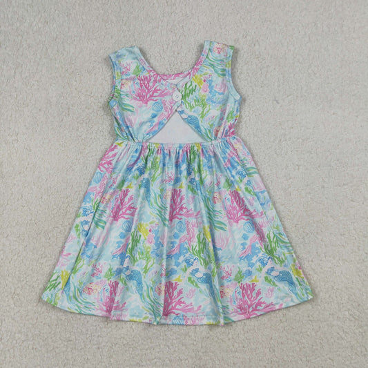 Baby Girls Sleeveless Sea Plants Floral Knee Length Dresses