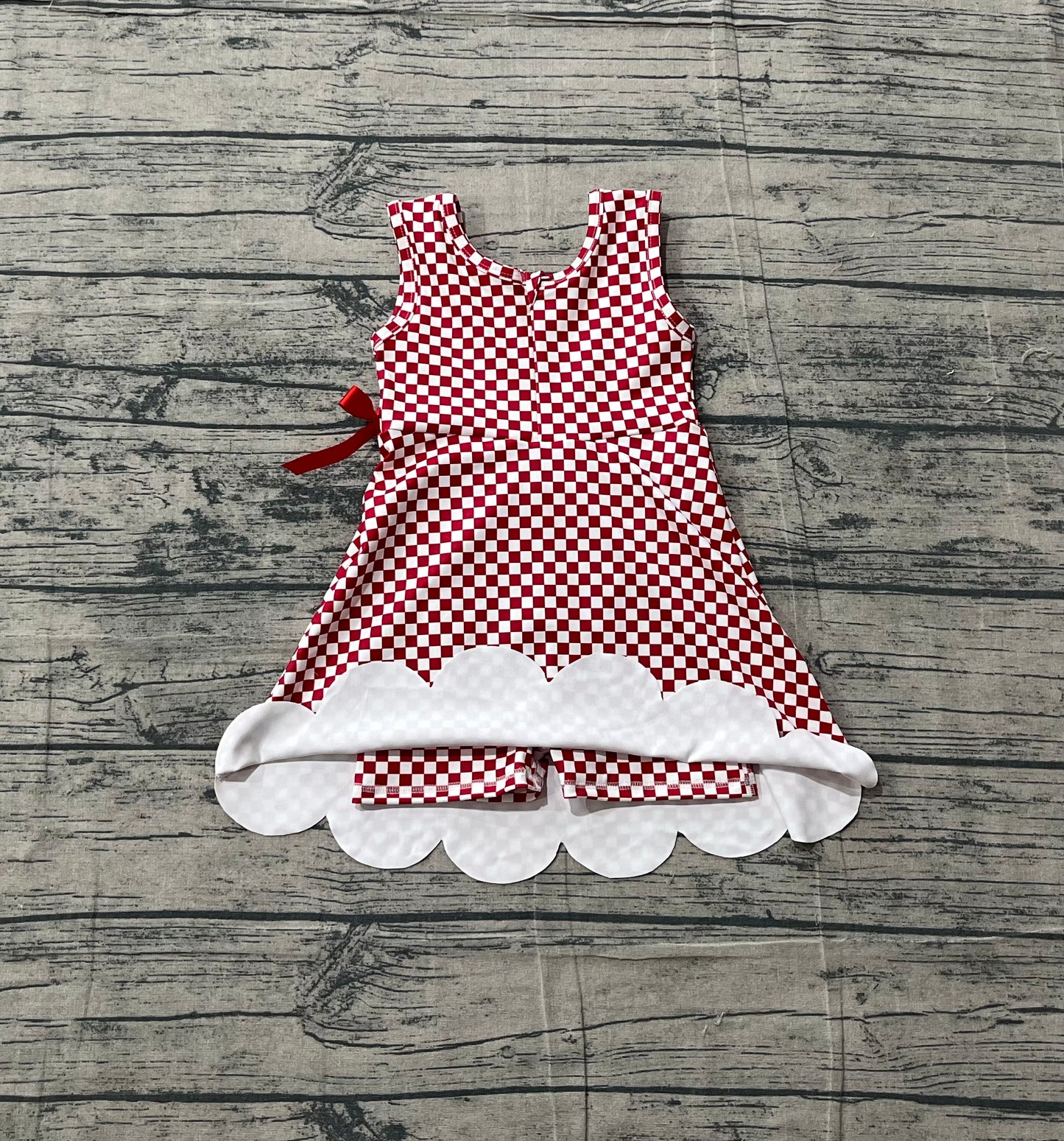 Baby Girls Red Checked Yoga Active Shorts Scallop Knee Length Dresses