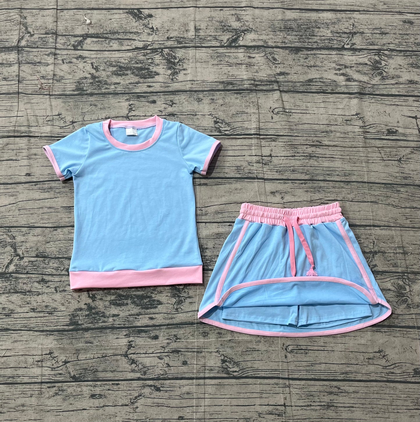 Baby Girls Blue Short Sleeve Top Skirt Shorts Cotton Clothes Sets
