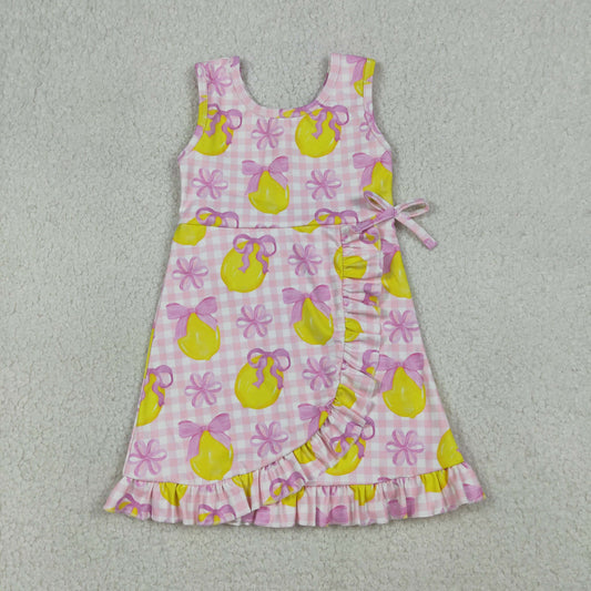 Baby Girls Pink Checked Bows Lemons Yoga Active Shorts Ruffle Knee Length Dress