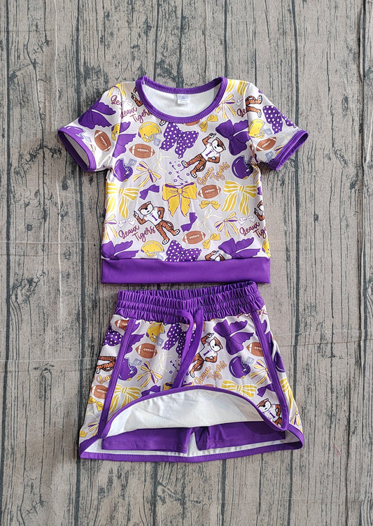 Baby Girls Bow Football LSU Tigers Top Skirt Short Team Yoga Active Clothes Sets Preorder