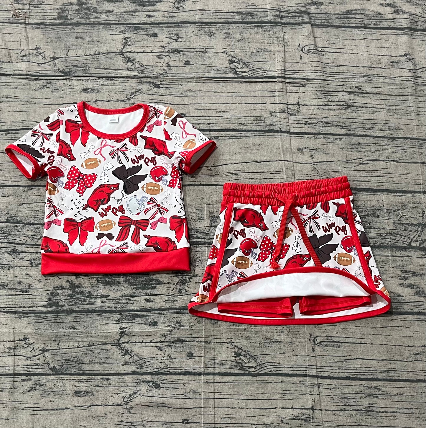 Baby Girls Bow Football Red Bulls Top Skirt Short Team Yoga Active Clothes Sets