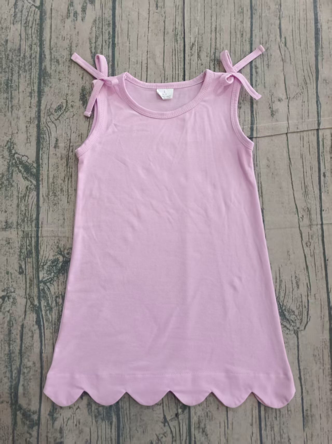 Baby Girls Pink Sleeveless Bows Cotton Scallop Knee Length Dresses